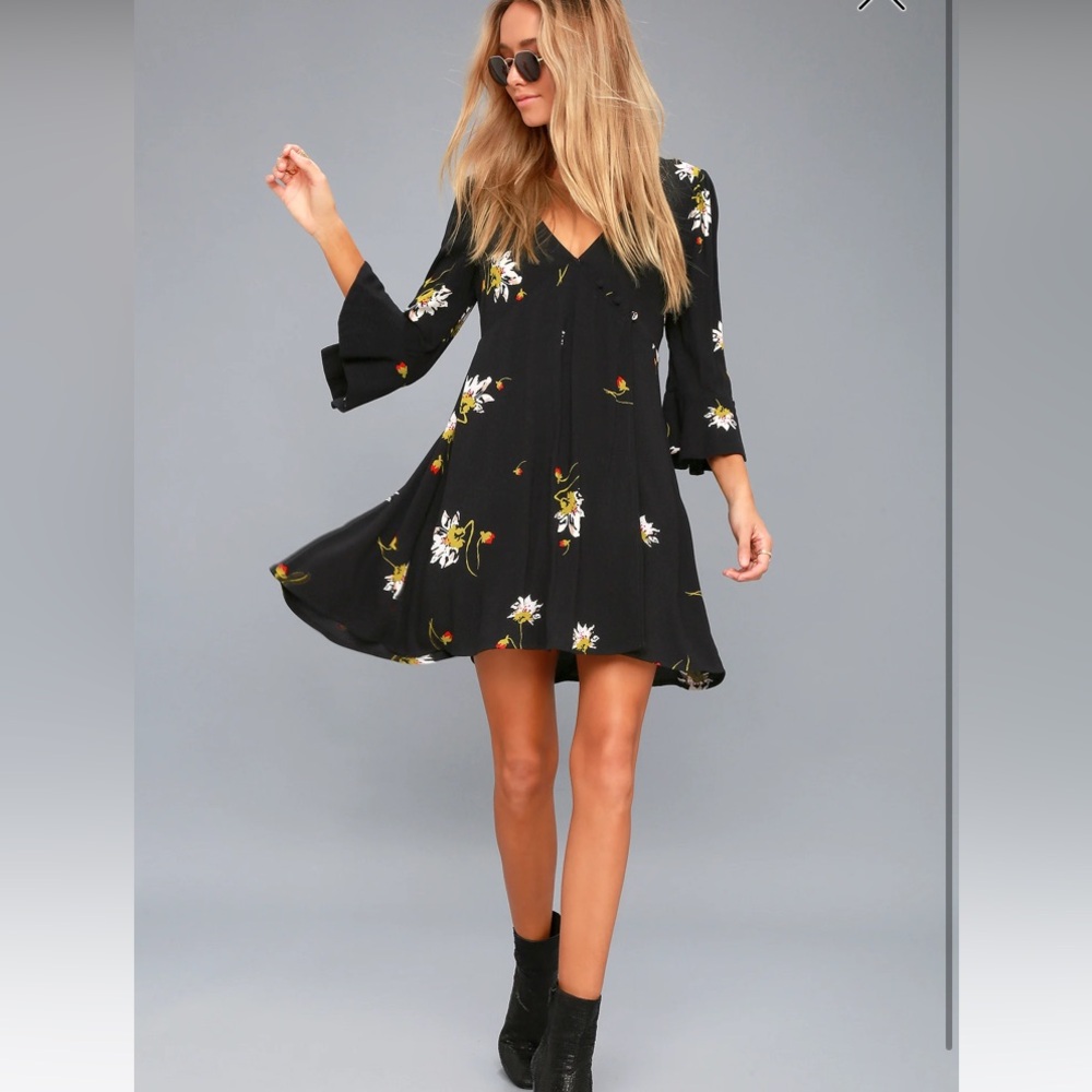 Free People Time On My Side Black Floral Wrap Dress - Picture 3 of 11